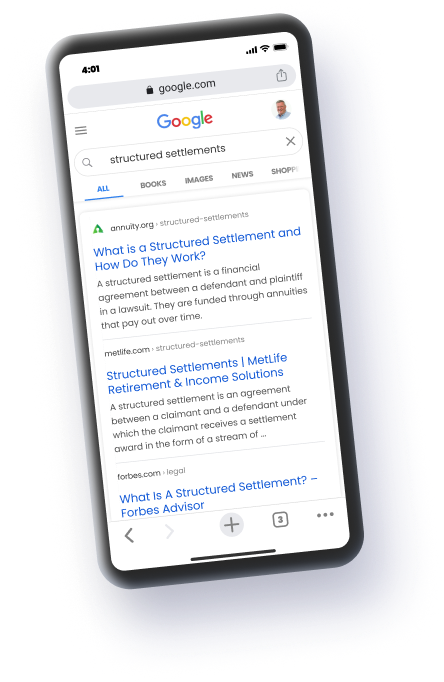 Google search for structured settlements on phone